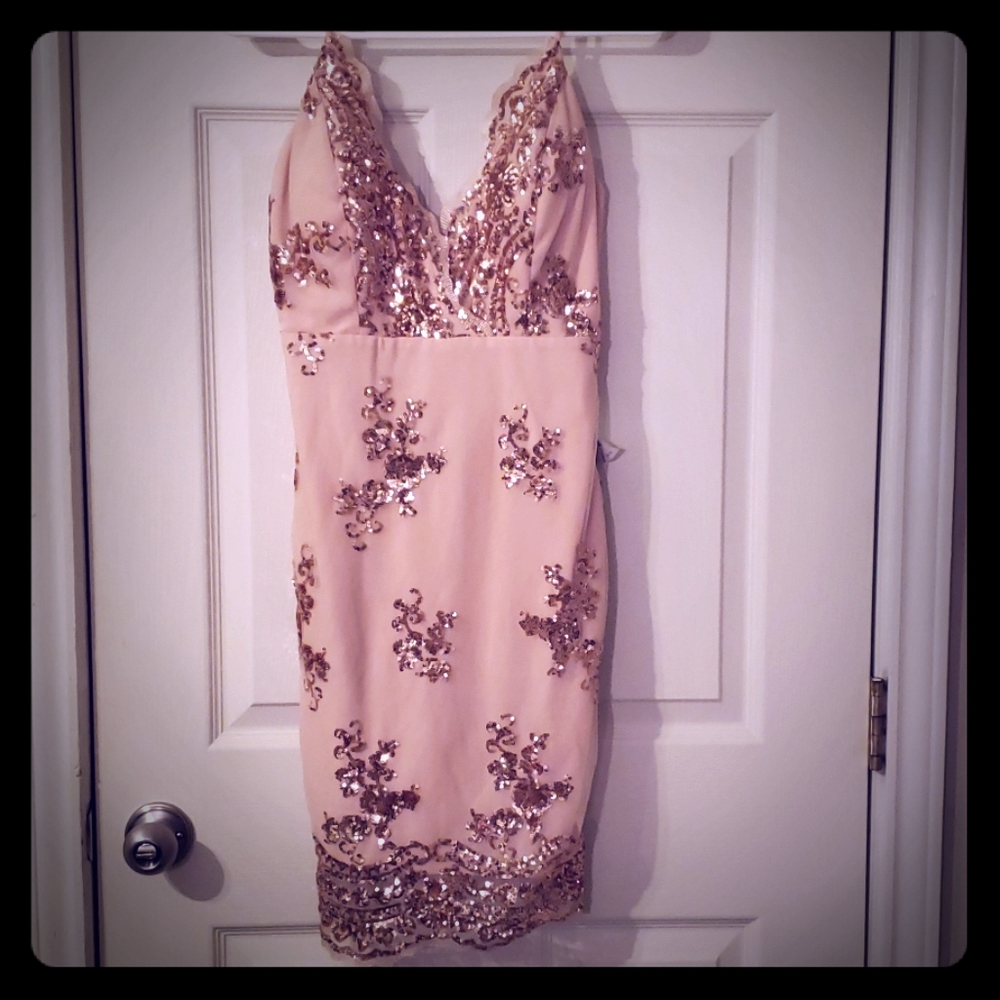 Rose gold sequin party dress